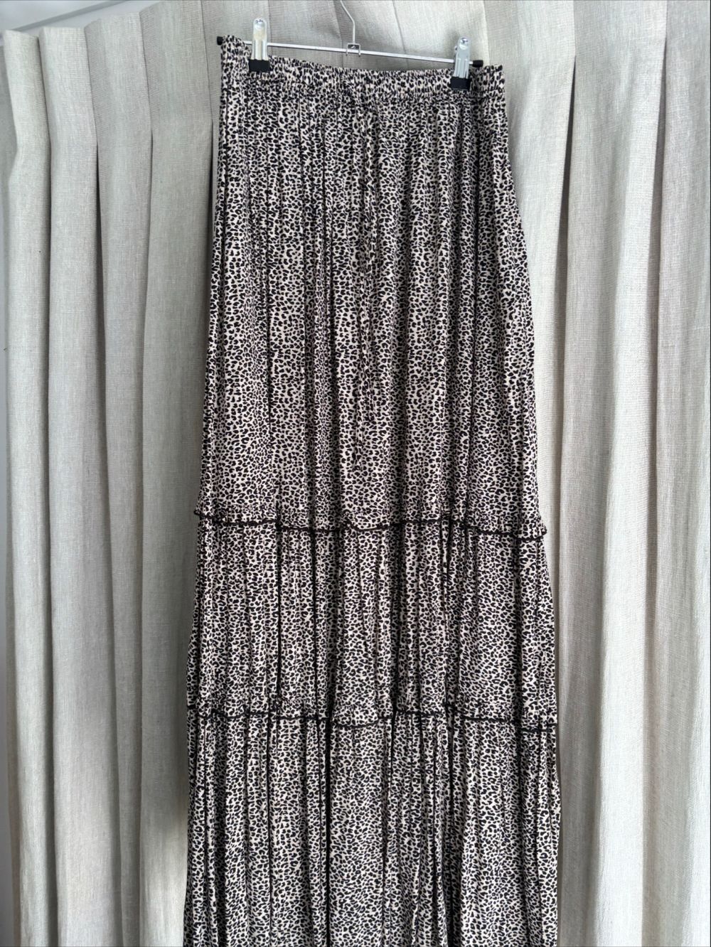 Black And White Leopard Print Tiered Maxi Skirt