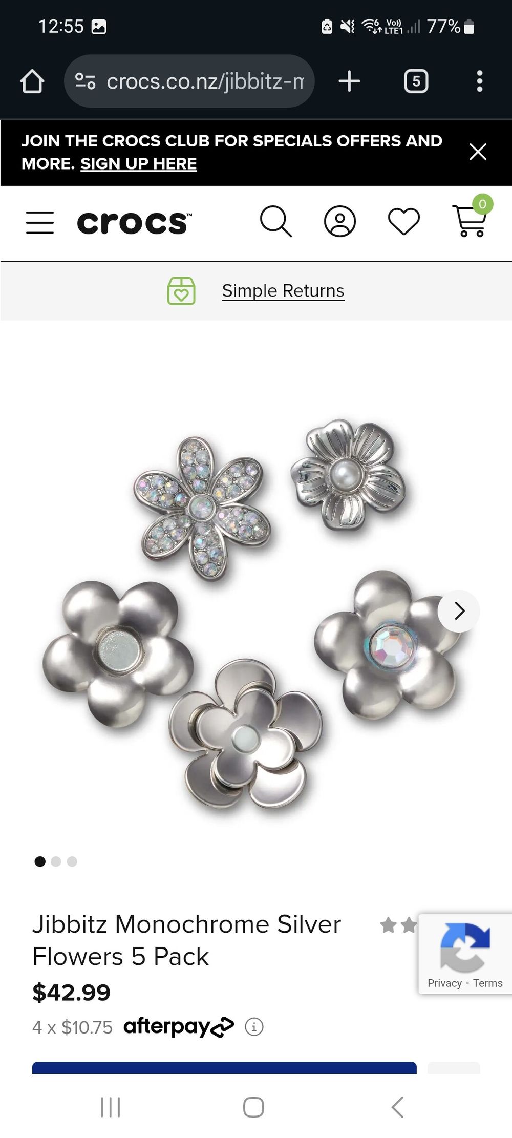 **Crocs Jibbitz Monochrome Silver Flowers 5 Pack**