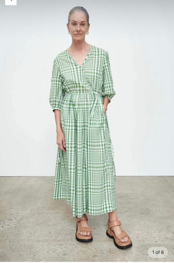 kowtow - Kowtow Fleur Dress | Field Check, Green on Designer Wardrobe