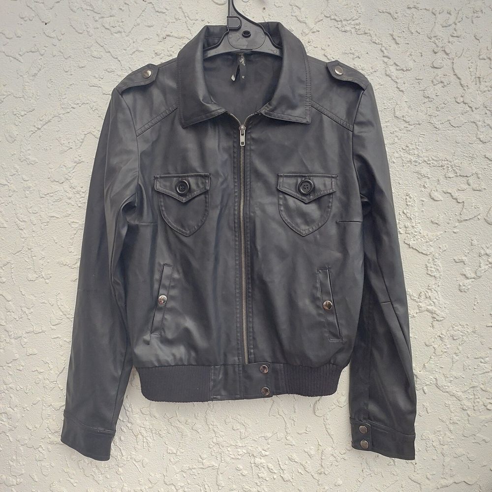 Vintage Y2K Faux Leather Bomber Jacket - Size 12, mint