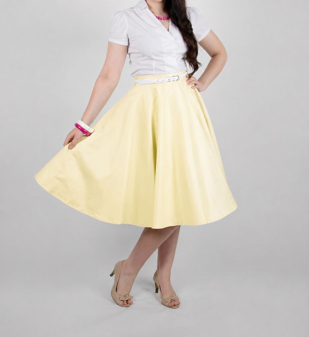 Vanessa Kelly Yellow Cotton Sateen Full Circle Swing Skirt – Size L (14/16)