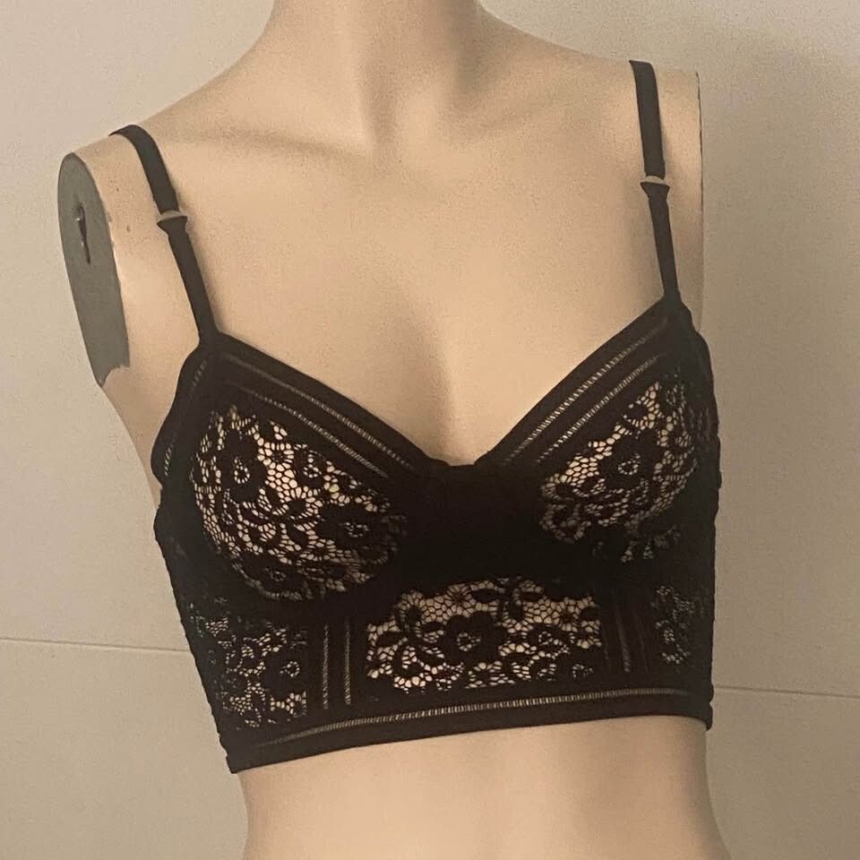 Lonely 'Cyd' Longline Black Lace Bralette/Bra
