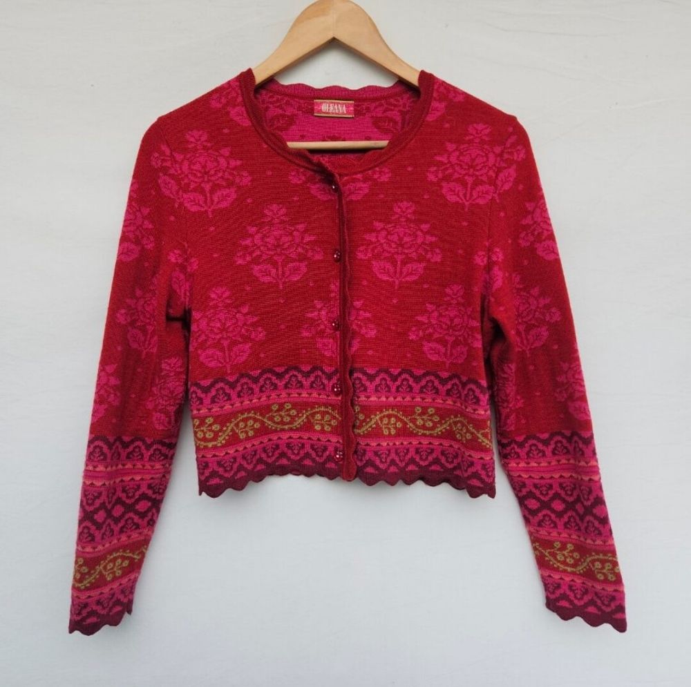 Oleana Pink and Red Floral Cardigan