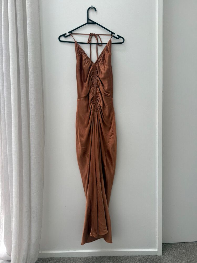 Shona Joy Gala Halter Ruched Midi Dress