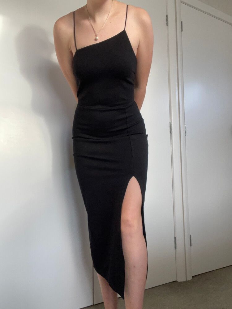 Whyte Valentyne - Asymmetrical Black Midi Dress on Designer Wardrobe