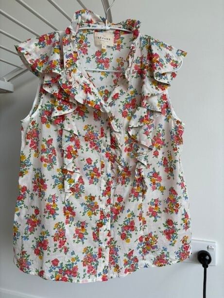 Sézane Cotton Floral Ruffle Top Size 36