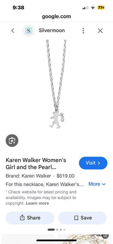 Karen Walker runaway pearl Silver Necklace