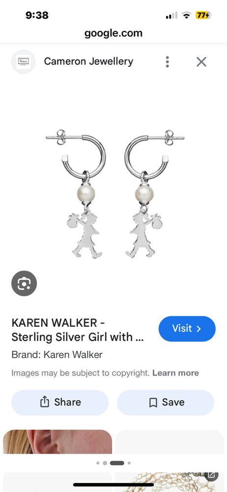 Karen Walker runaway pearl Silver Girl Earrings