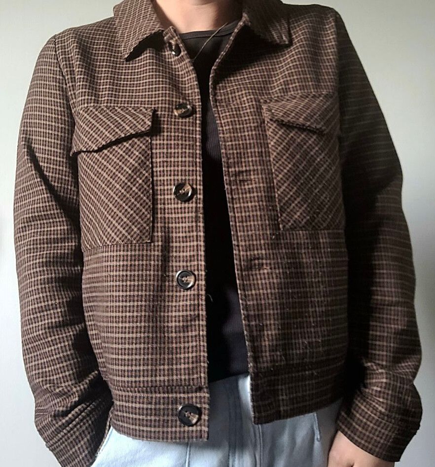 Runway NYC Cropped Shirt-Style Jacket – Size 12 | Grandpa's Brown Plaid