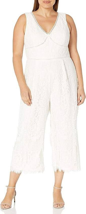 City Chic Pantsuit XS / 14 – Lace Overlay, V-Neck, Wide Leg