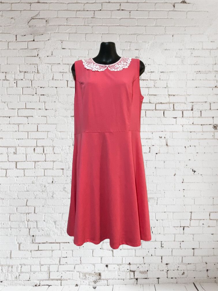 Dorothy Perkins Coral Dress – Size 16 (Lace Collar, Cotton Blend)