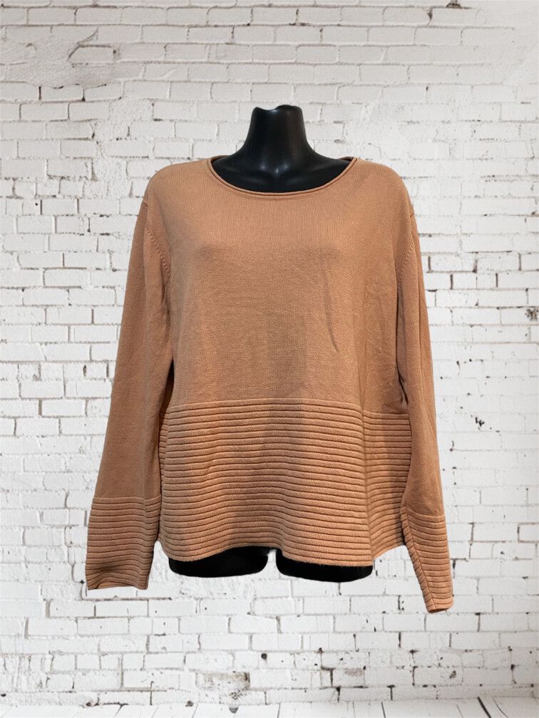 Little Lies Knit Jumper S/M – Tan Textured Cotton Pullover, Relaxed Fit
