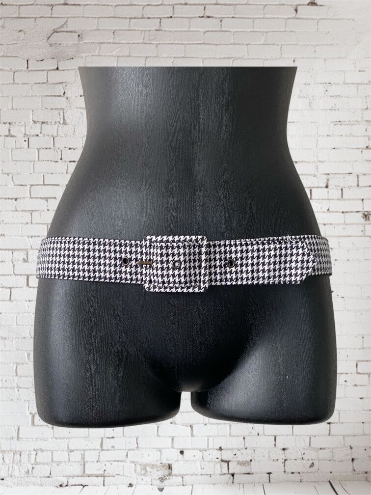 Vintage Houndstooth Belt Size 12 – Black White Check Waist 71–80cm