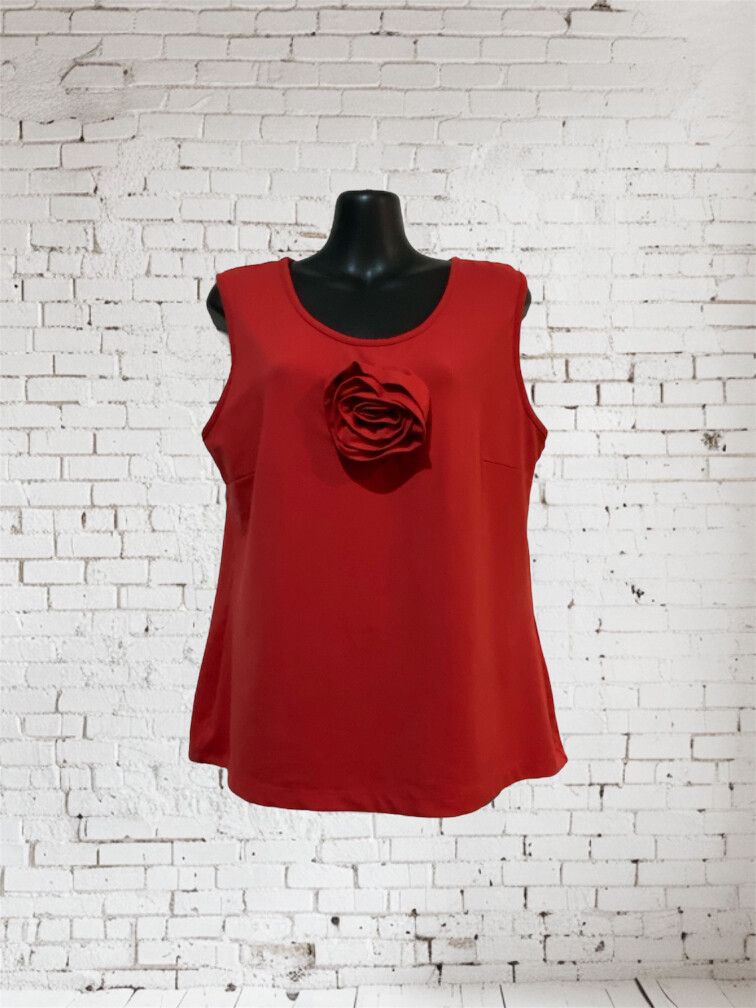 Trelise Cooper Red Sleeveless Top L – Cotton Spandex, Floral Detail