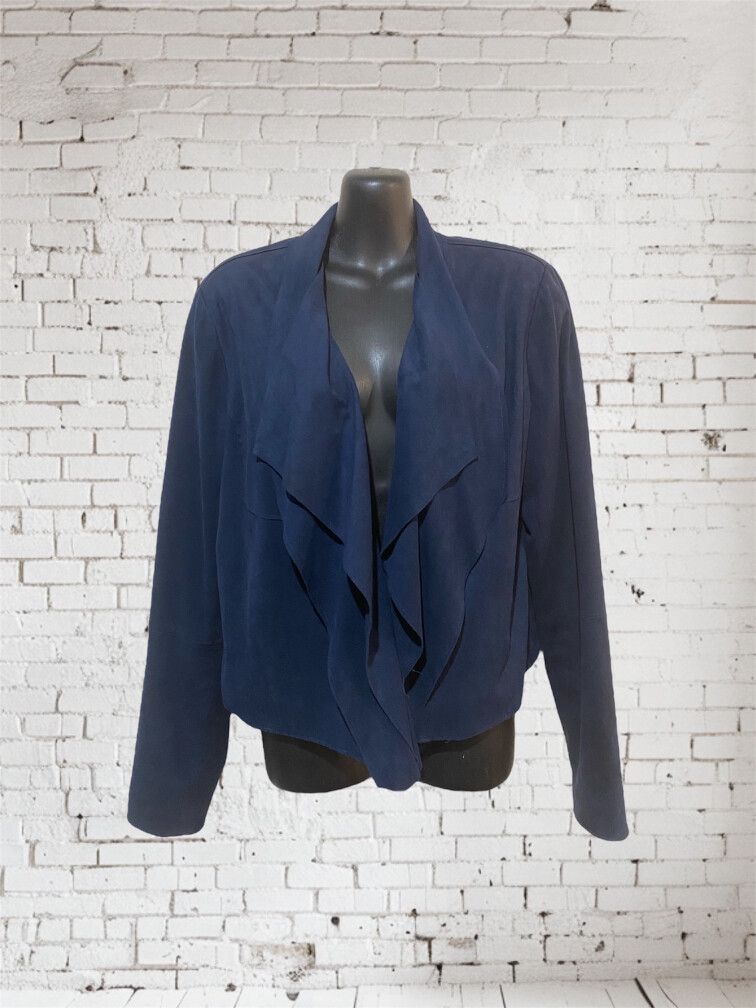 Loobies Story Navy Blue Draped Jacket Size 16 – Designer Fall Layer