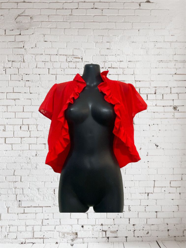 Catalyst Red Ruffle Bolero Jacket Size 10 – Short Sleeve Sheer Cropped Blouse