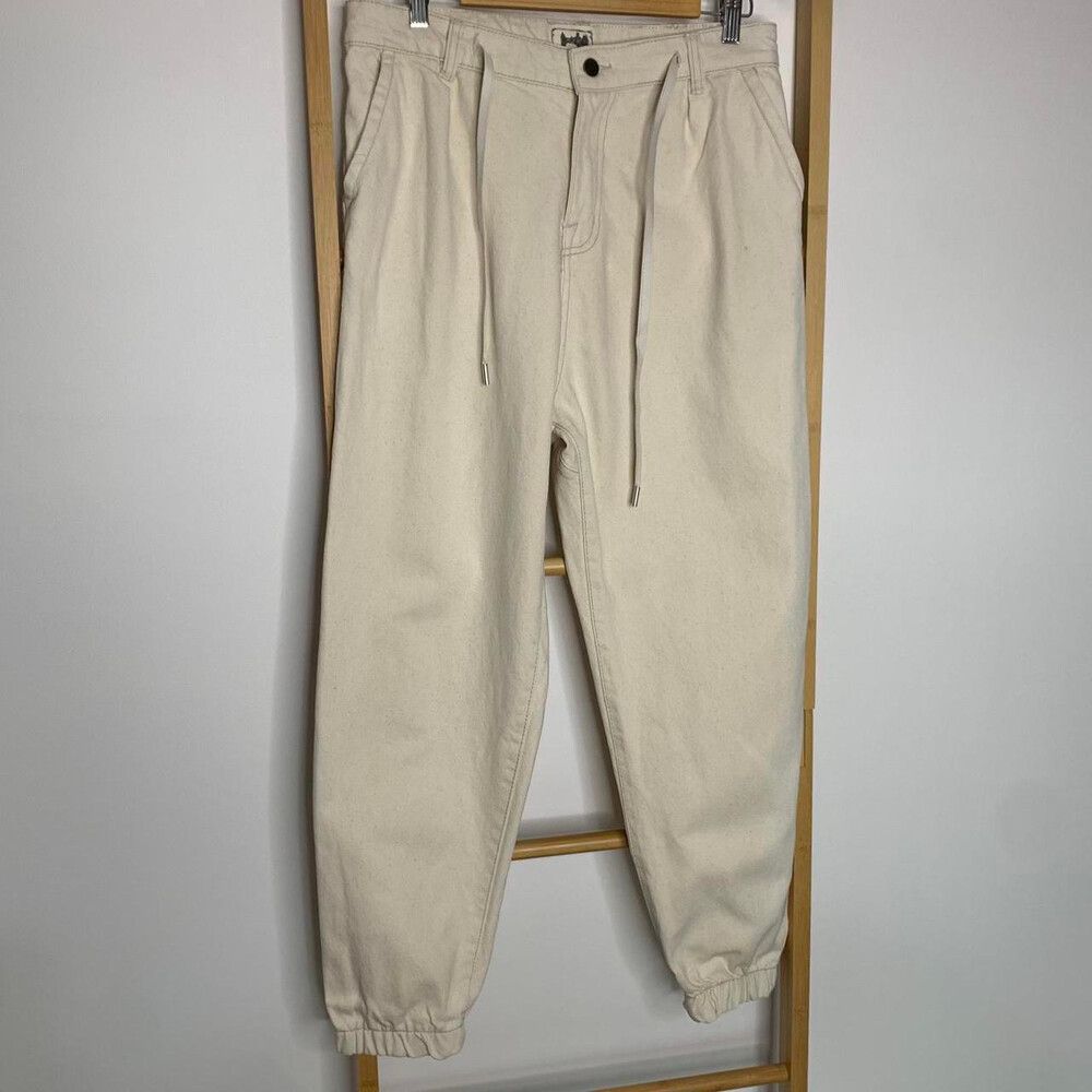 Jaase Size M Waist 32" 100% Cotton Canvas Pants Denim Jeans Beige White Mom Boho