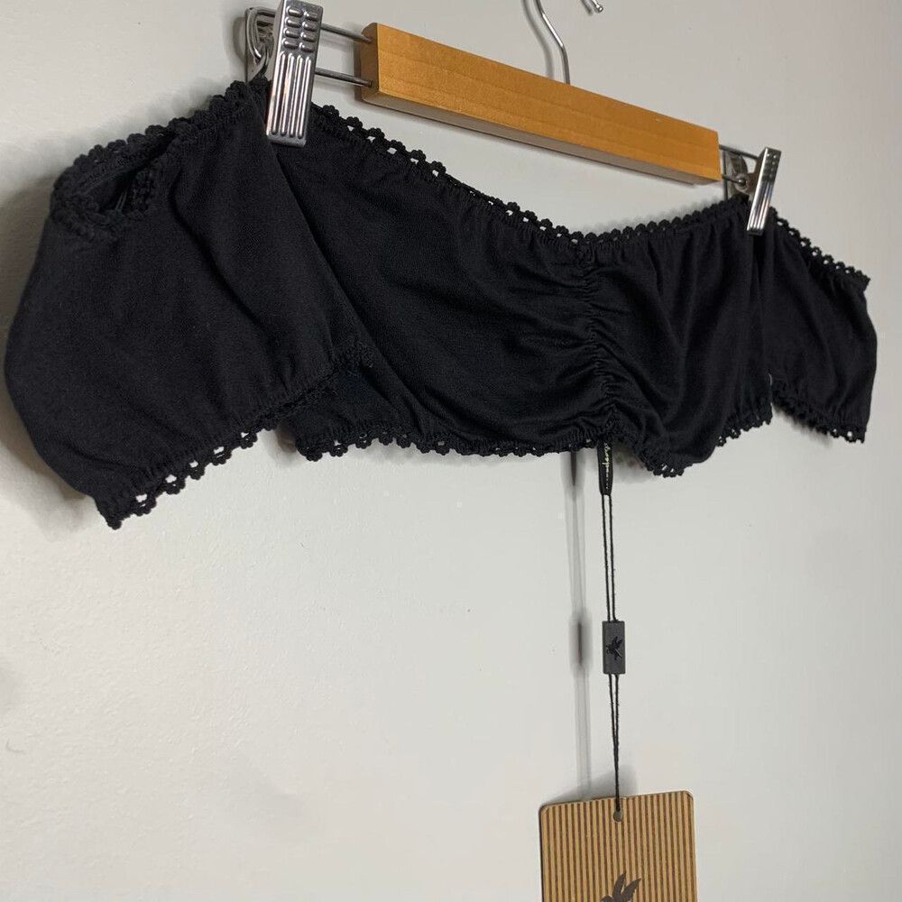 New One Teaspoon Size 12 Black Holster Bodice Crop Top Bralette Cotton Festival