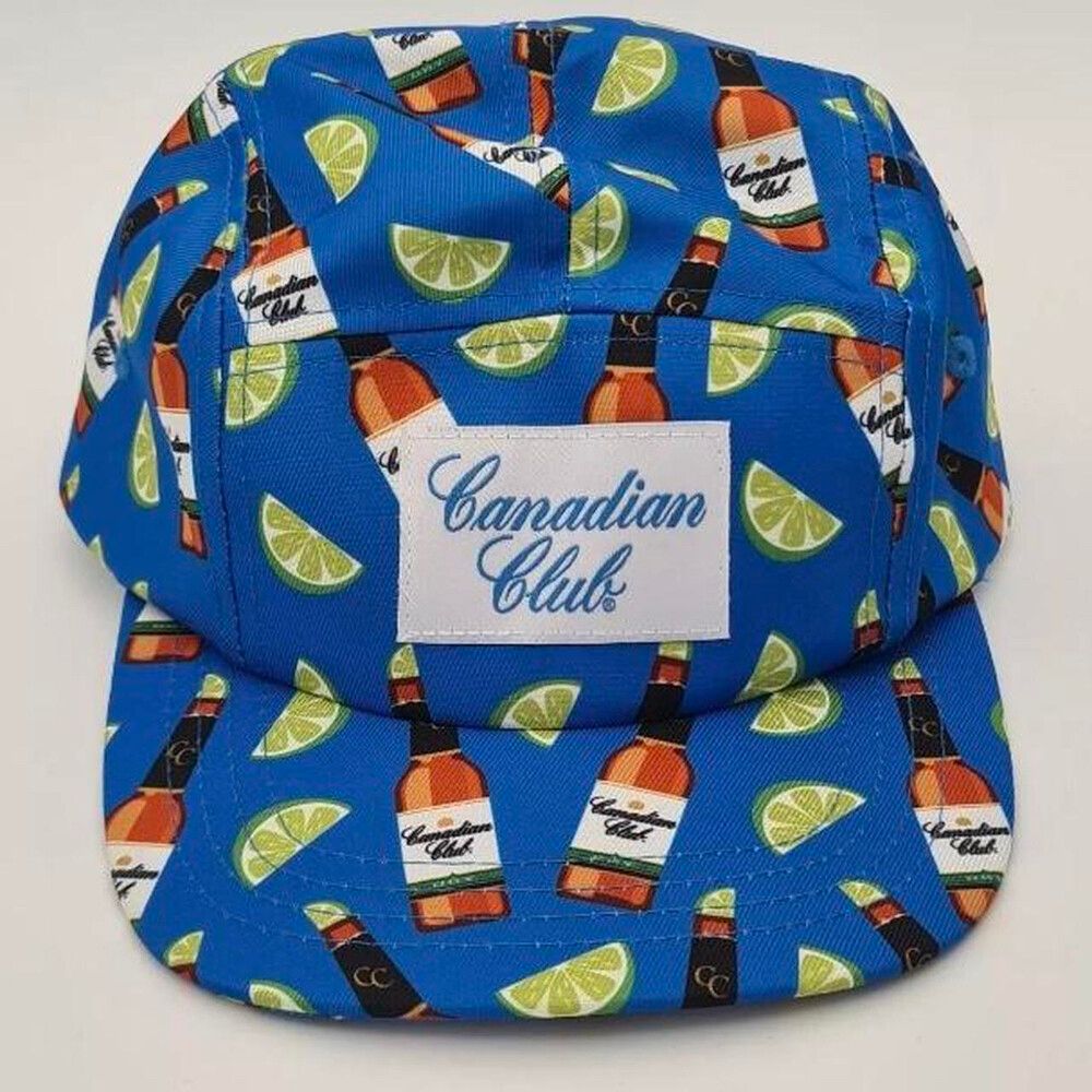 Canadian Club 5 Panel Hat Blue Lime Wedge Promo Adjustable Cap CC