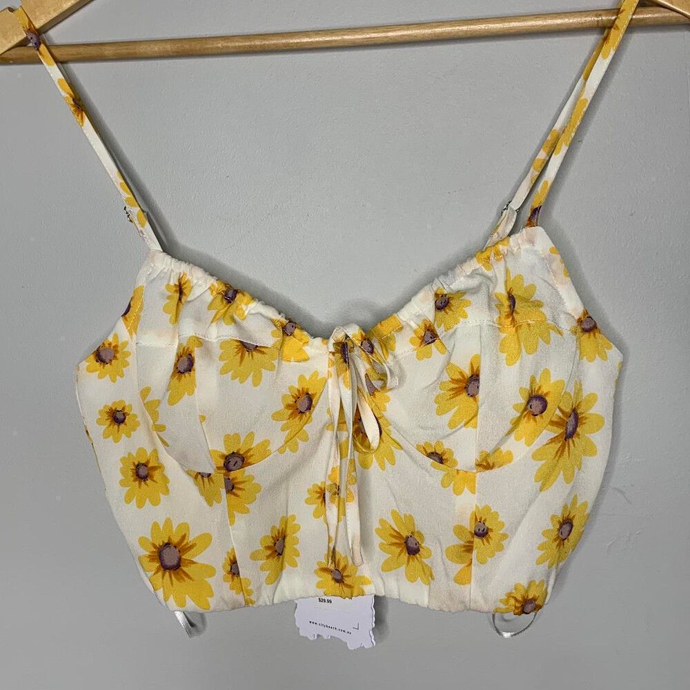 Mooloola Size 10 / S Bustier Yellow Daisy Sunflower Crop Top Summer New w Tags