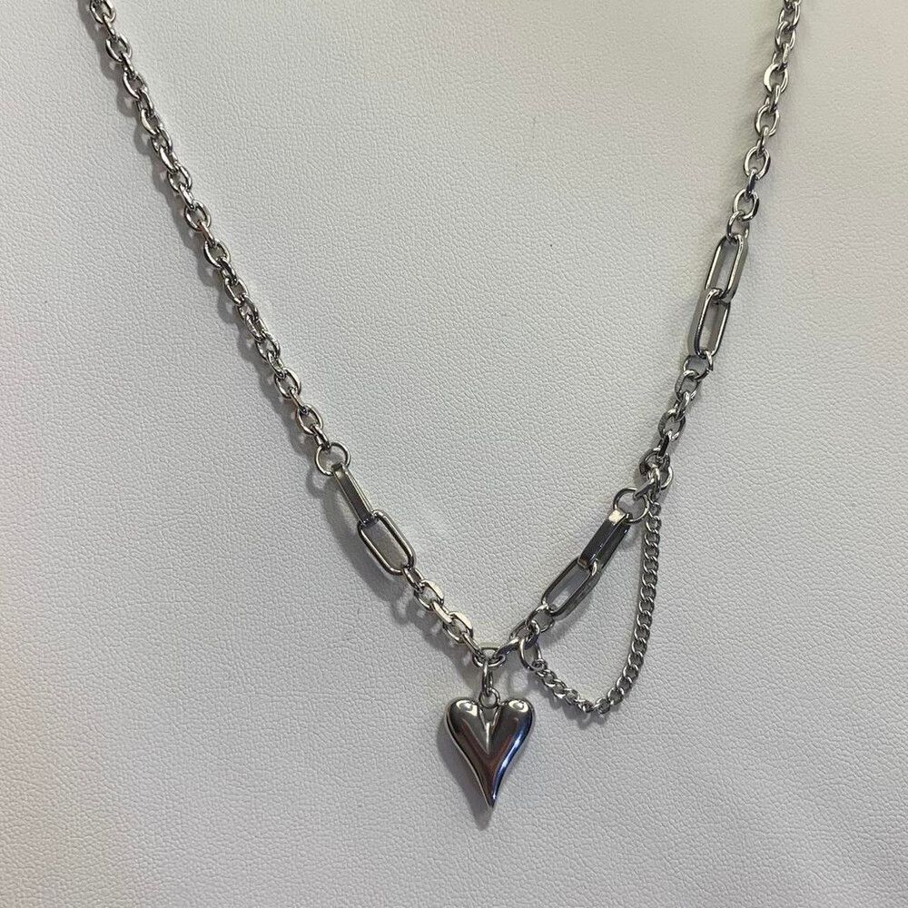 Kopen Australia | Silver Tone Stainless Steel Heart Charm Chain Link Necklace