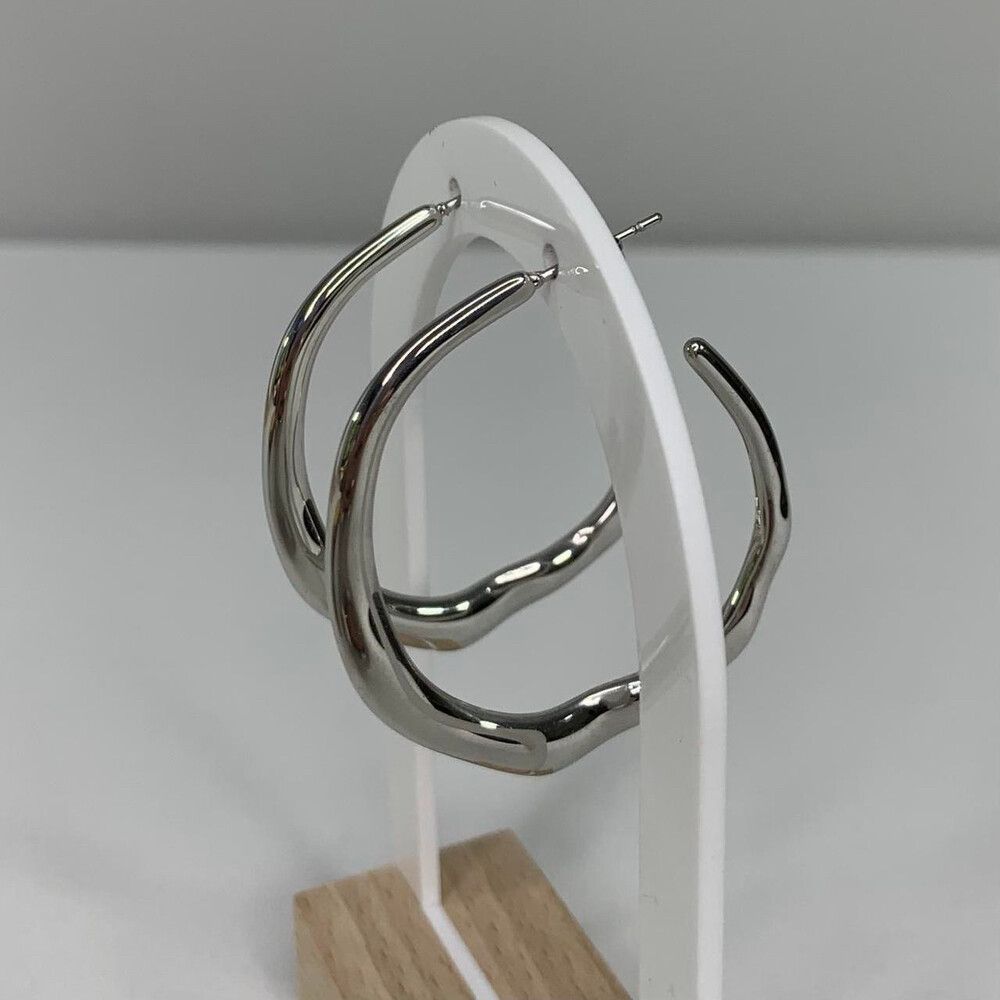 Kopen Australia | Silver Stainless Steel Thin Wavy Large Hoop Earrings 4cm Hoops