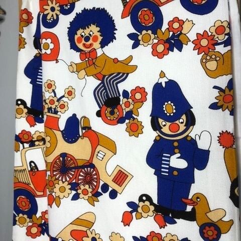 Kids Bedroom Cotton Lined Curtains Clown Train Vintage 70s Marks & Spencer 180cm