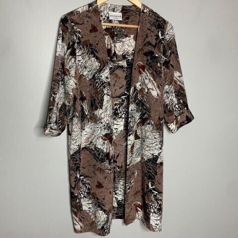 Vintage 80's Jacqui E Size 10 / S Kimono Style Cover Up Open Top Brown Camo