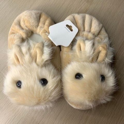 Kids Fluffy Bunny Slippers Beige Size 13/14cm AU 6 Girls Rabbit House Shoes New