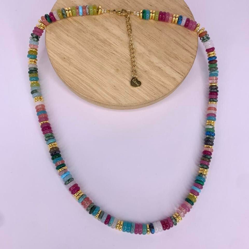 Kopen Colourful Stone Bead Necklace Gold Plated Stainless Steel Fairy Waterproof