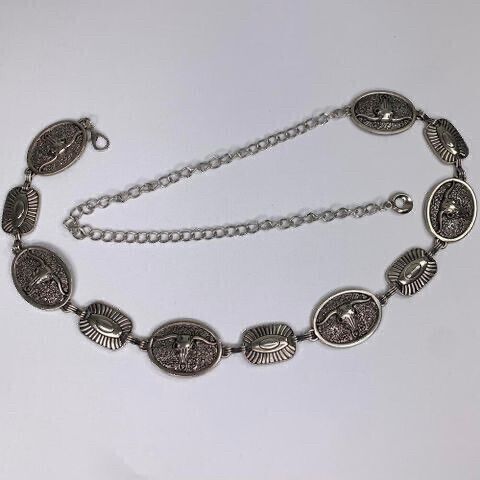 Kopen | Western Bull Skull Metal Chain Belt Antique Silver Tone Cowgirl