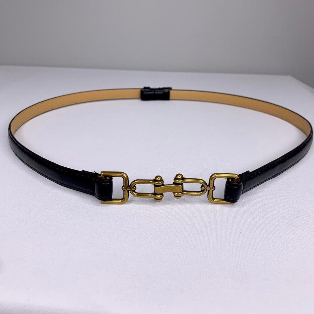 Kopen | Black Thin Waist Belt Faux Leather Bronze Tone Horse Bit Luxury Minimalist 54 - 91cm