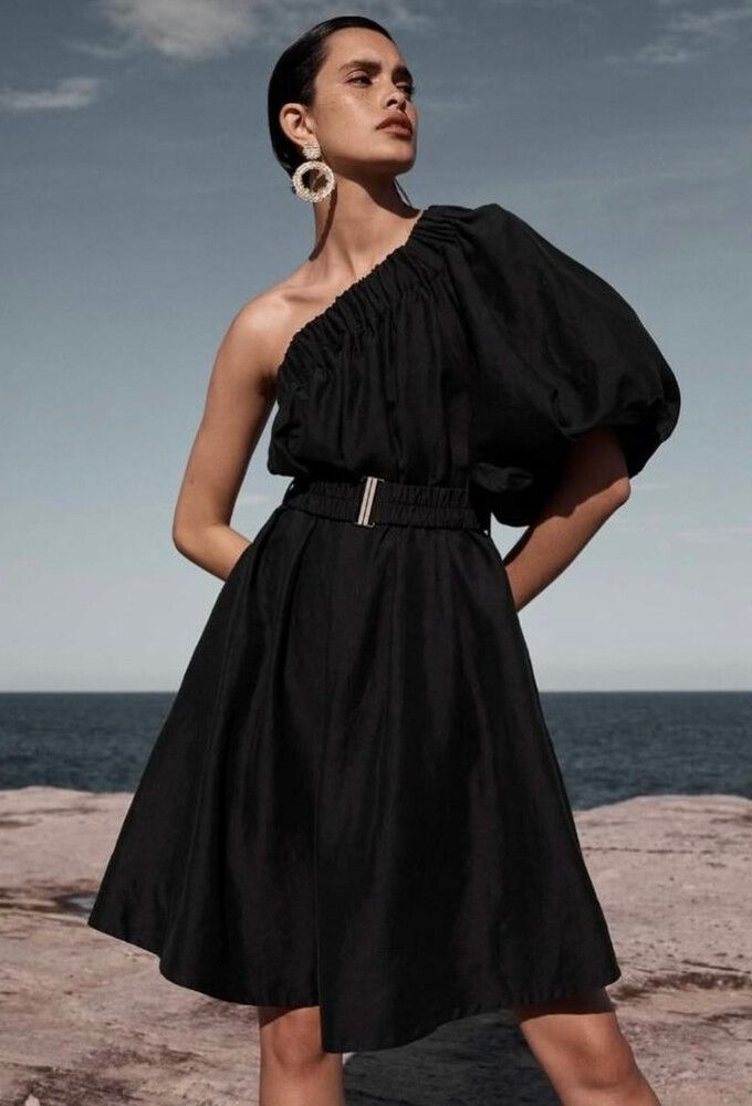 country road one shoulder dress Black Country New Road Poster Country Road One Shoulder Maxi Dress - Black  - Sizes XS To XL
