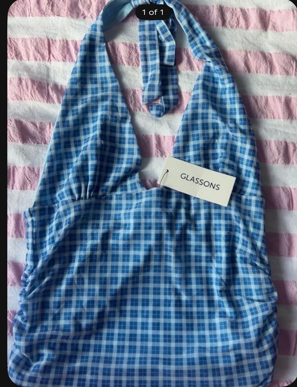 Glassons Blue Gingham Halter Top