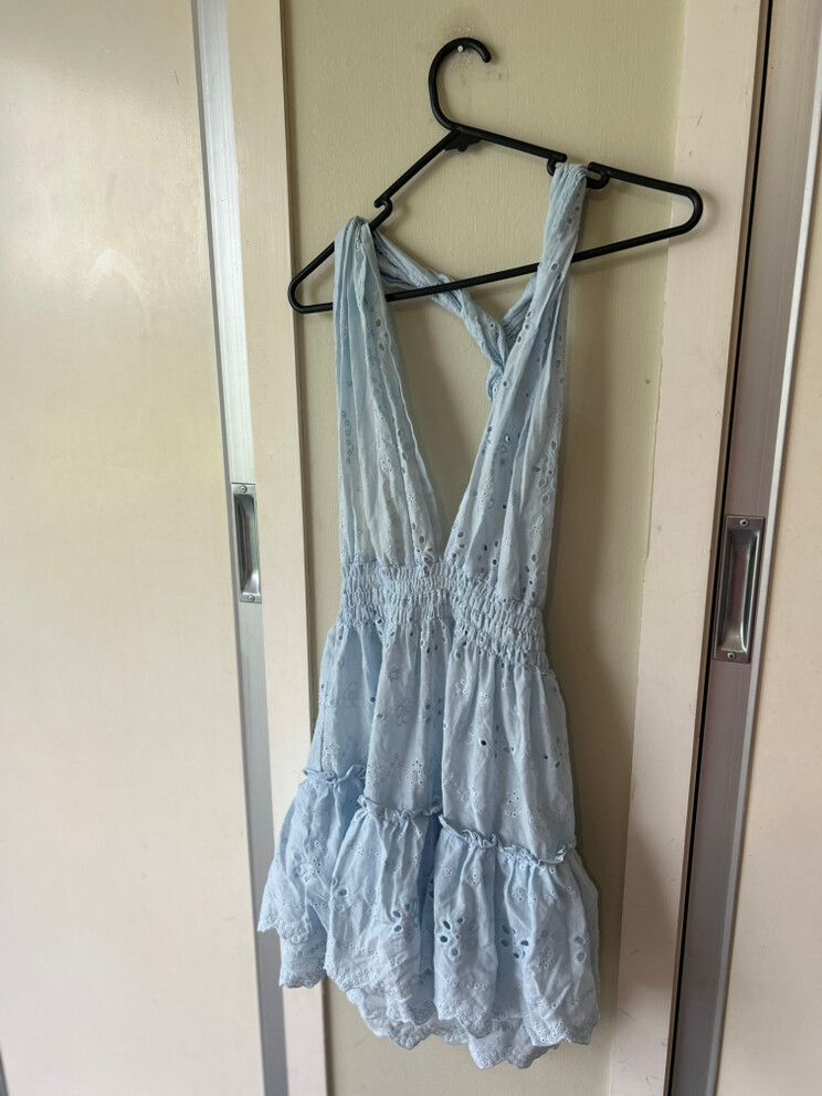 Blue Eyelet Mini Dress