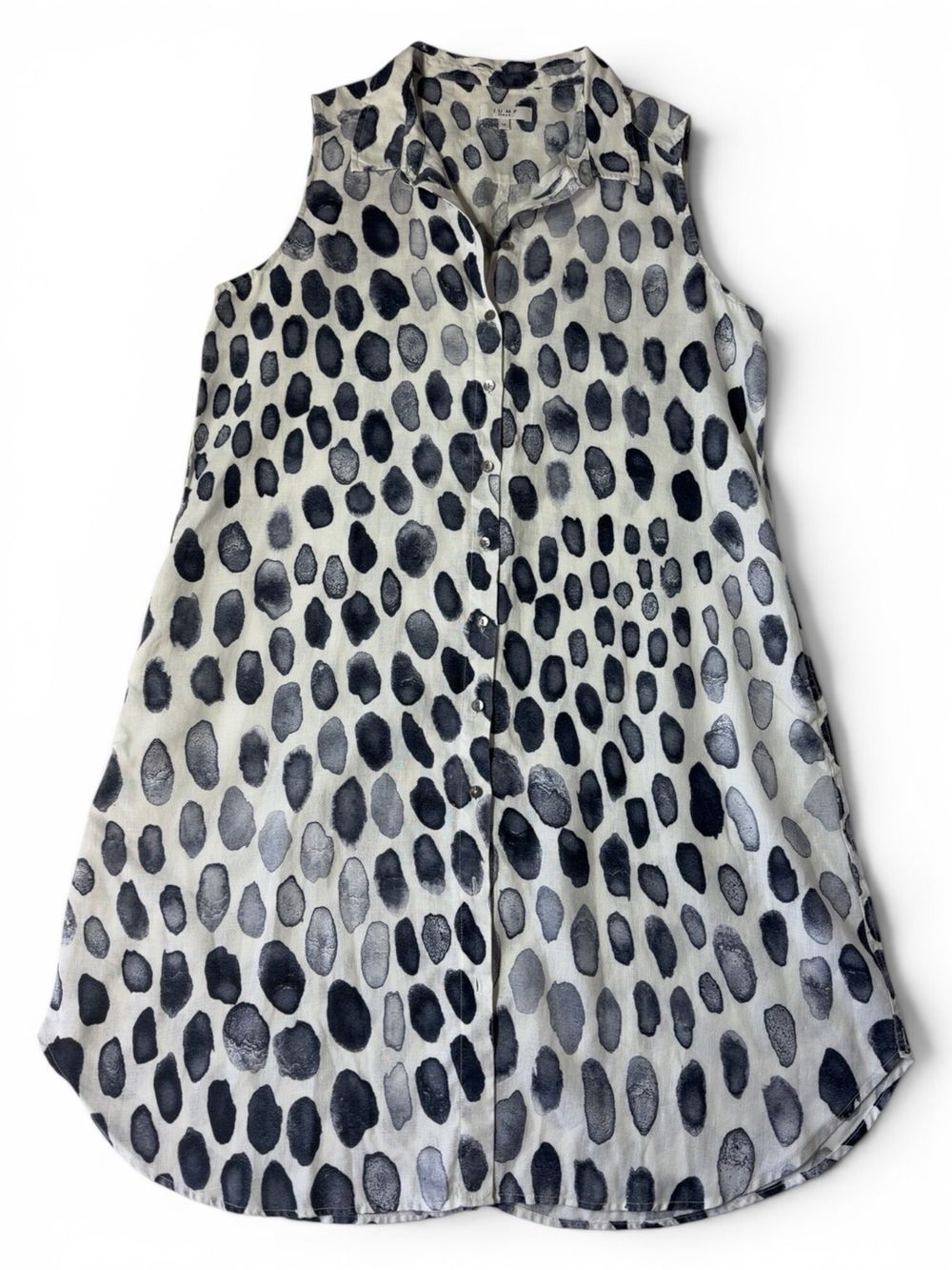 Jump 100% Linen Sleeveless Button-Up Dress with Side Pockets | Size 14
