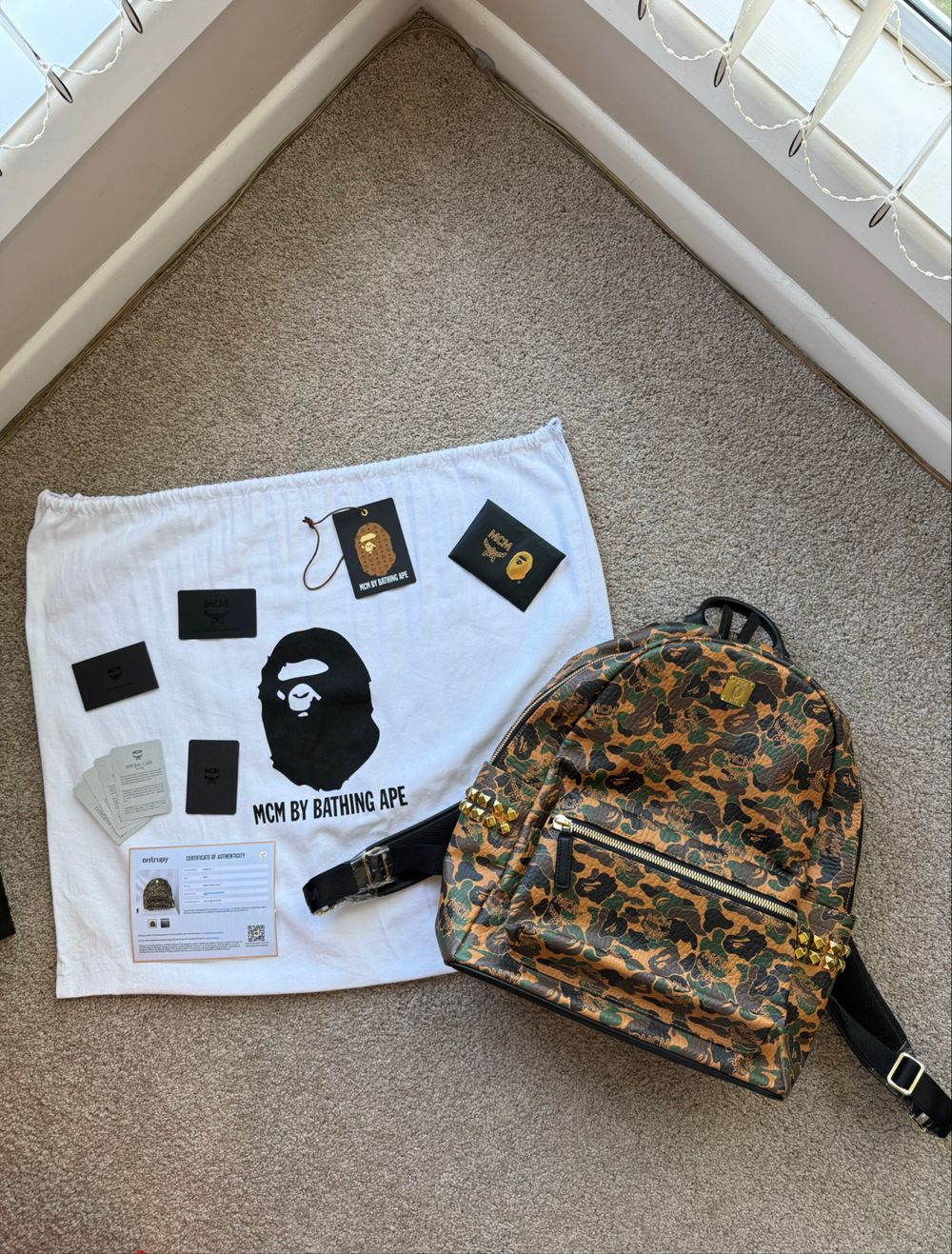 MCM x BAPE Limited Edition Stark Backpack Medium Visetos Camo Authentic