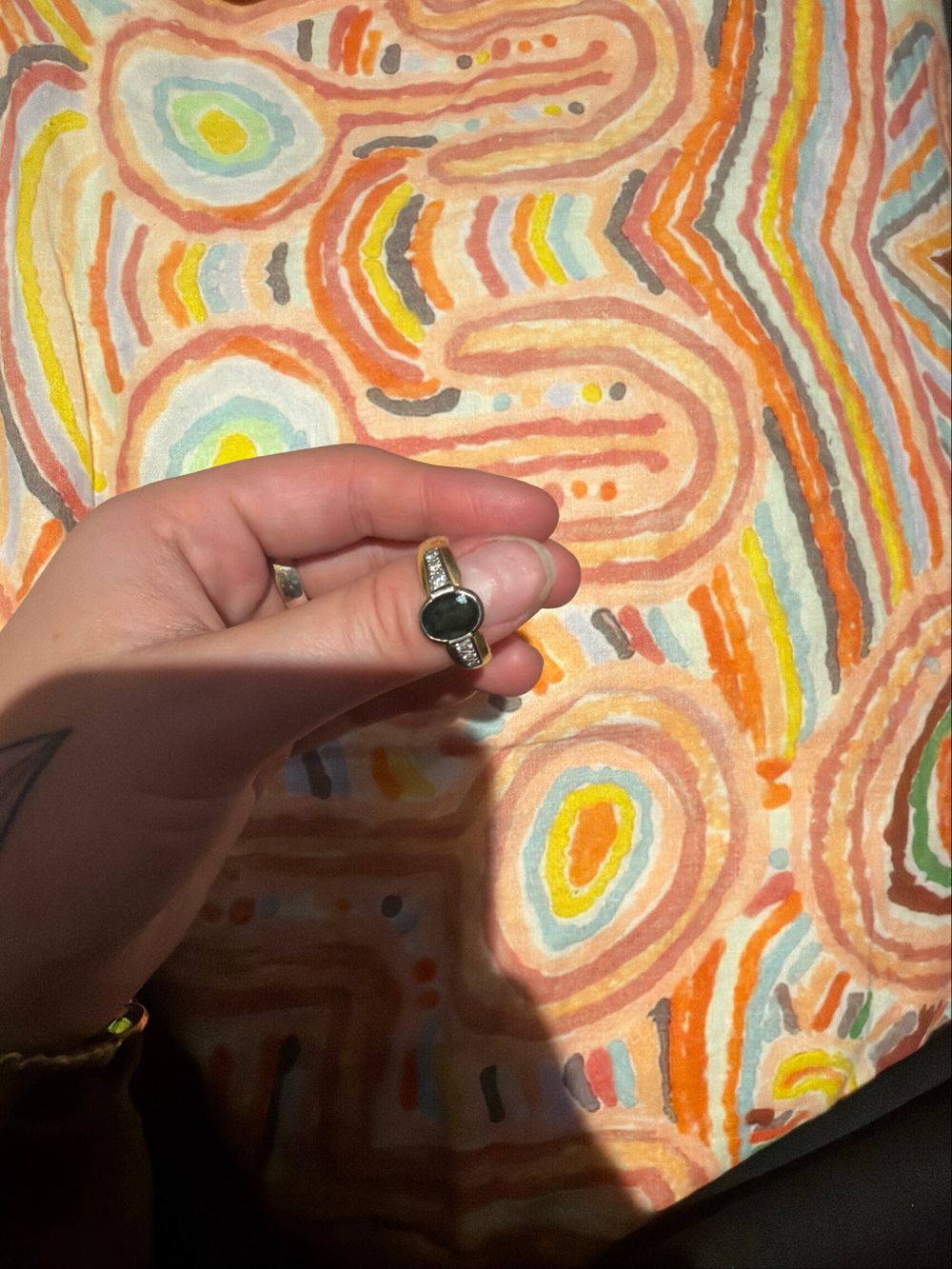 9K Gold and Emerald gemstone engagement ring