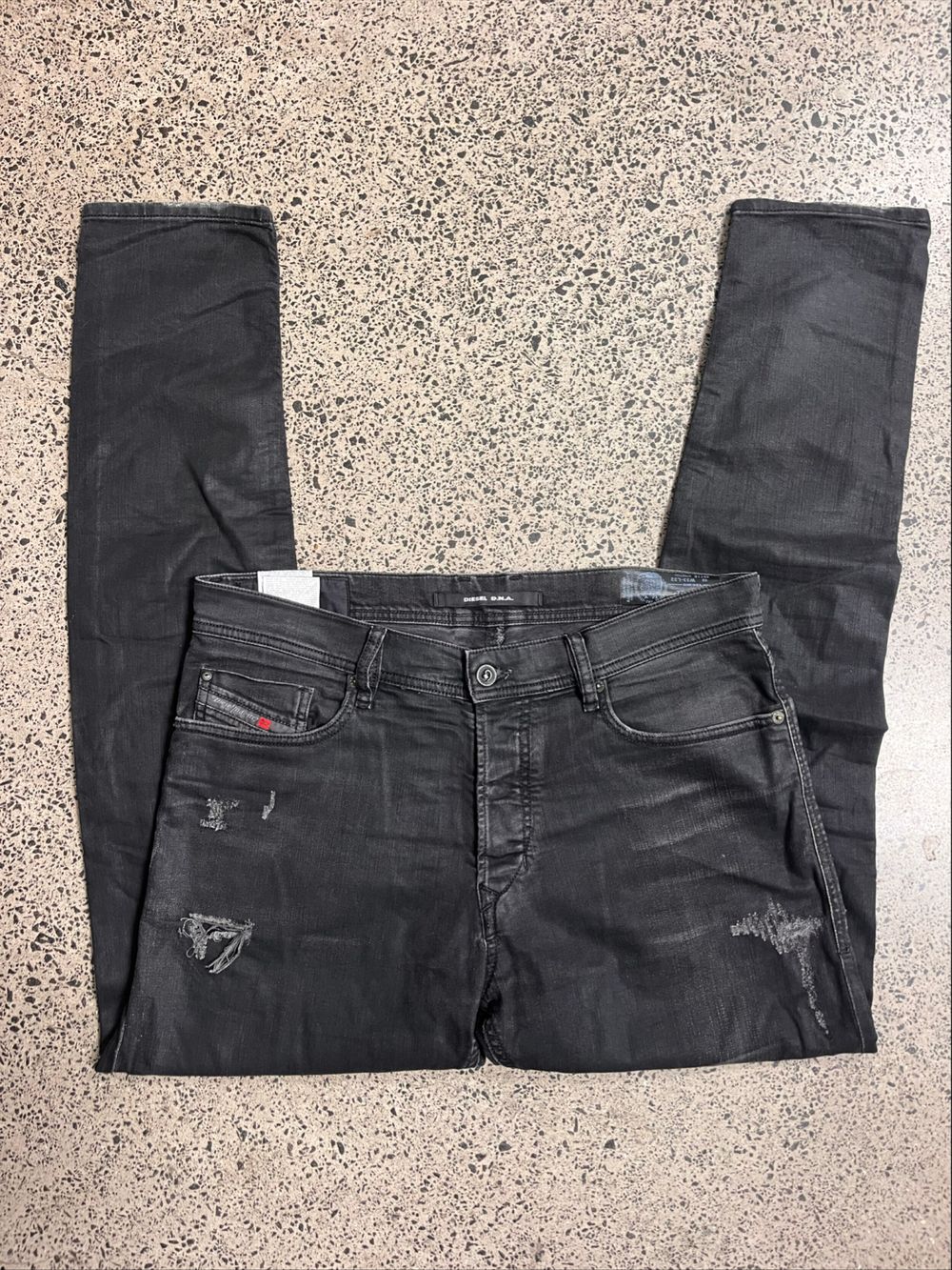 Black distressed slim fit jean