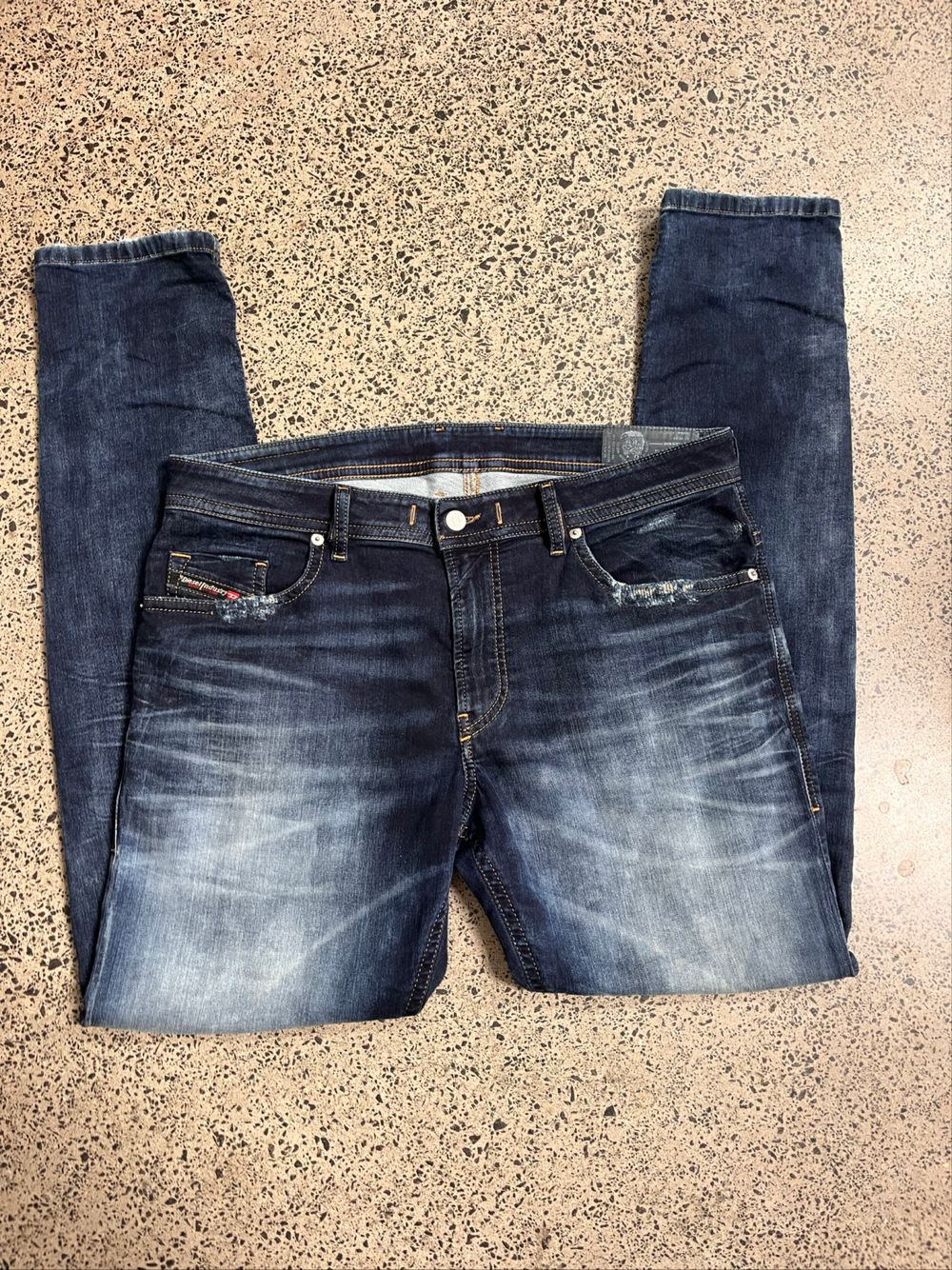 Washed blue denim jean