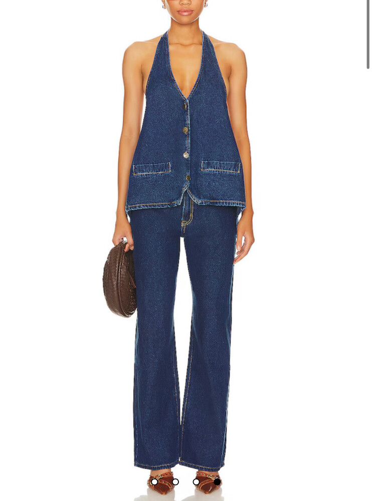 Lioness Blue Denim Halter Playsuit