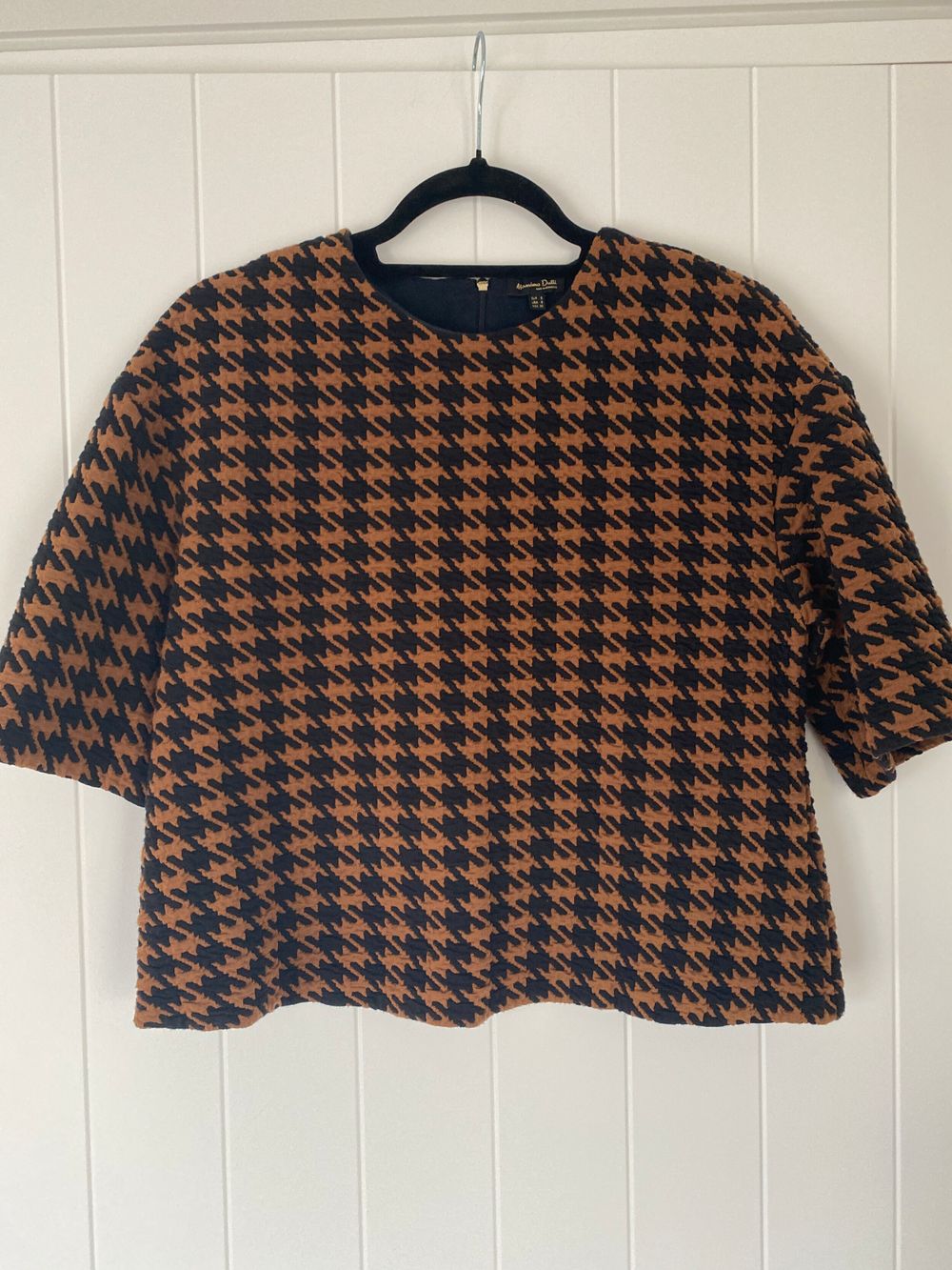 Massimo Dutti Brown & Black Houndstooth Textured Top - Size S