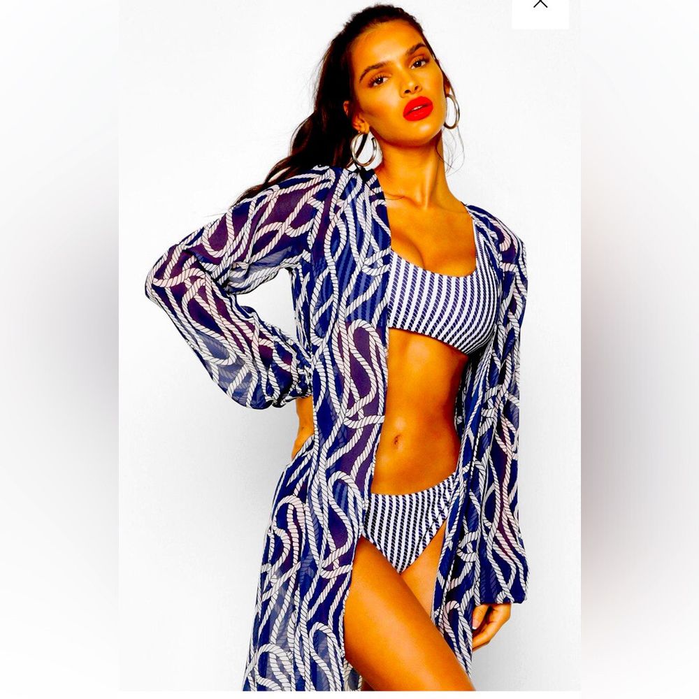Boohoo Blue Print Kimono