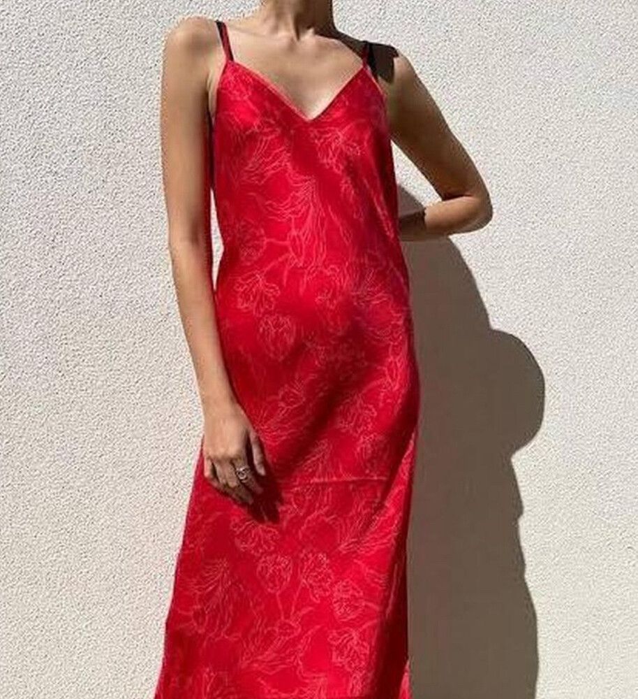Silk Laundry Red Floral  Tulip Dress Size L large