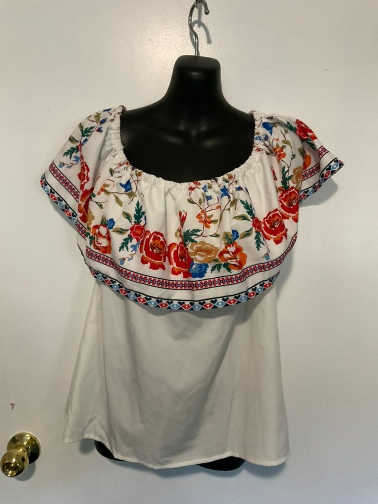 Shein White Floral Top