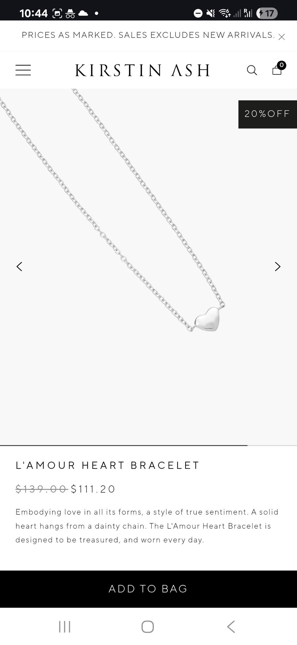 Kirstin Ash L'Amour Heart Bracelet