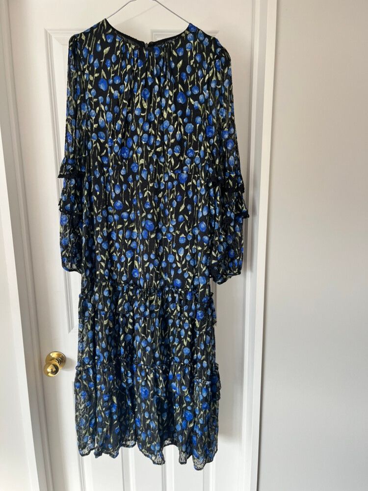knee length dresses for ladies Blue Cotton Floral Print Midi Dress  Mint Velvet