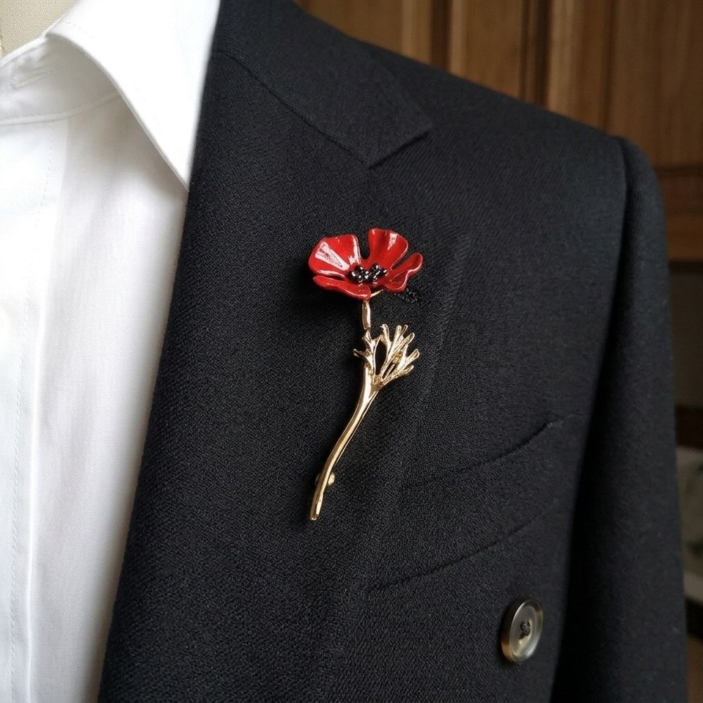 Gold and Red Poppy Enamel Pin