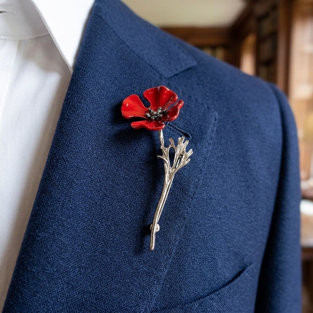 Silver and Red Poppy Enamel Pin