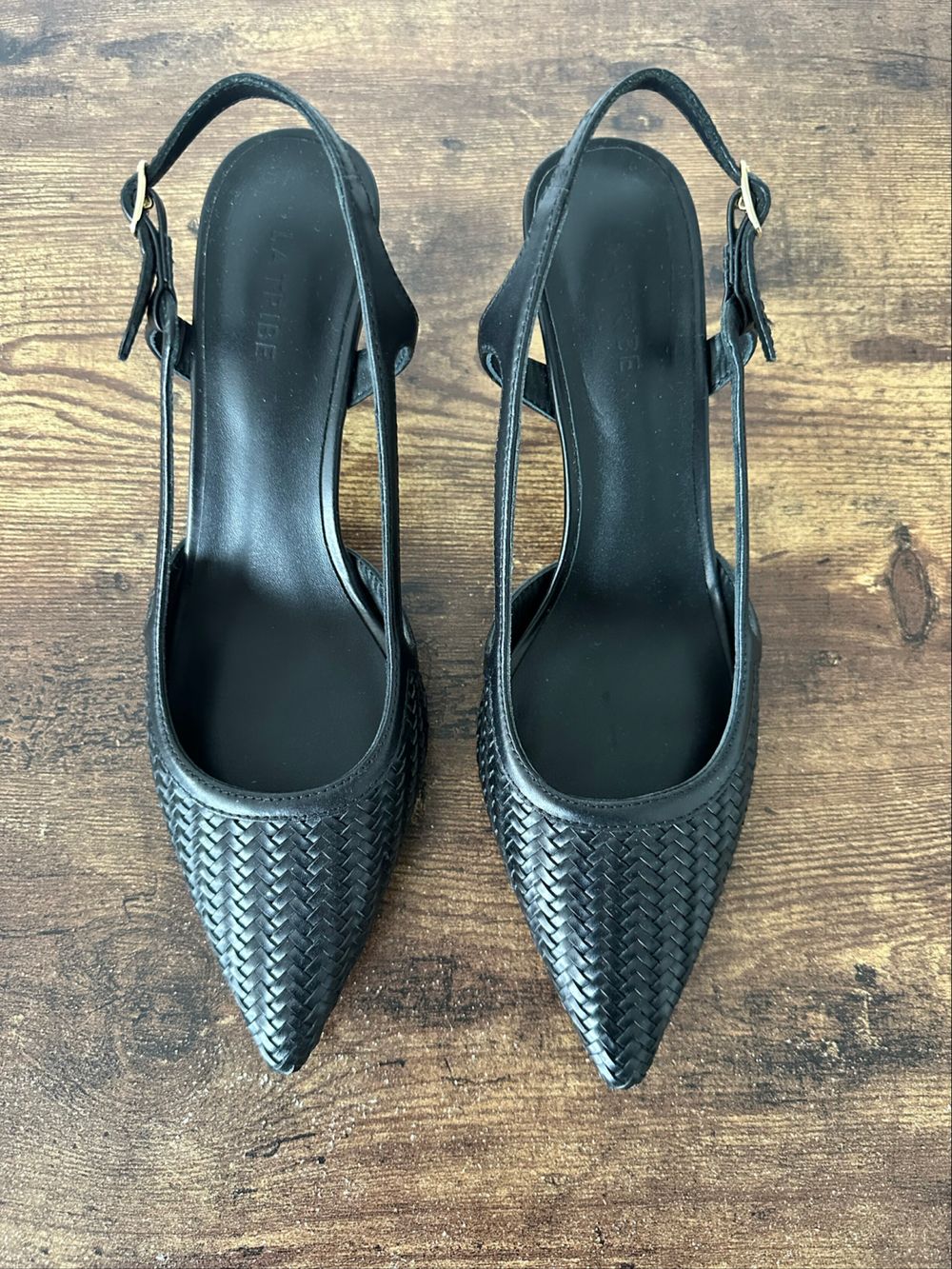 La Tribe  Black Woven Slingback Heels